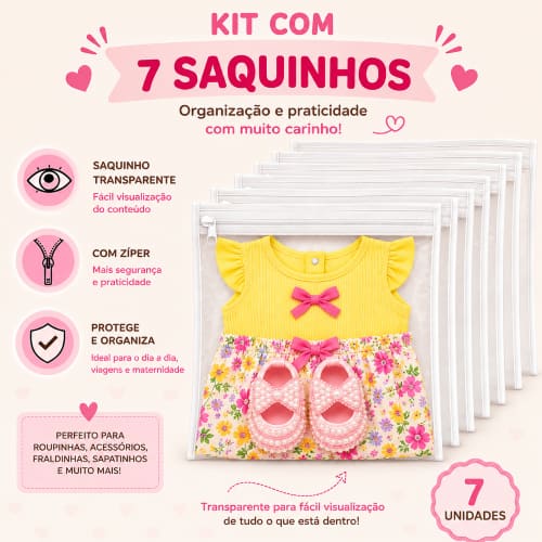 Kit 7 Saquinhos Maternidade Organizador Mala Bebê Mala/Viagem/Roupa Molhada e Seca